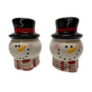 Vintage Snowmen Salt & Pepper Shakers Ceramic Set 2 Christmas Winter Holidays